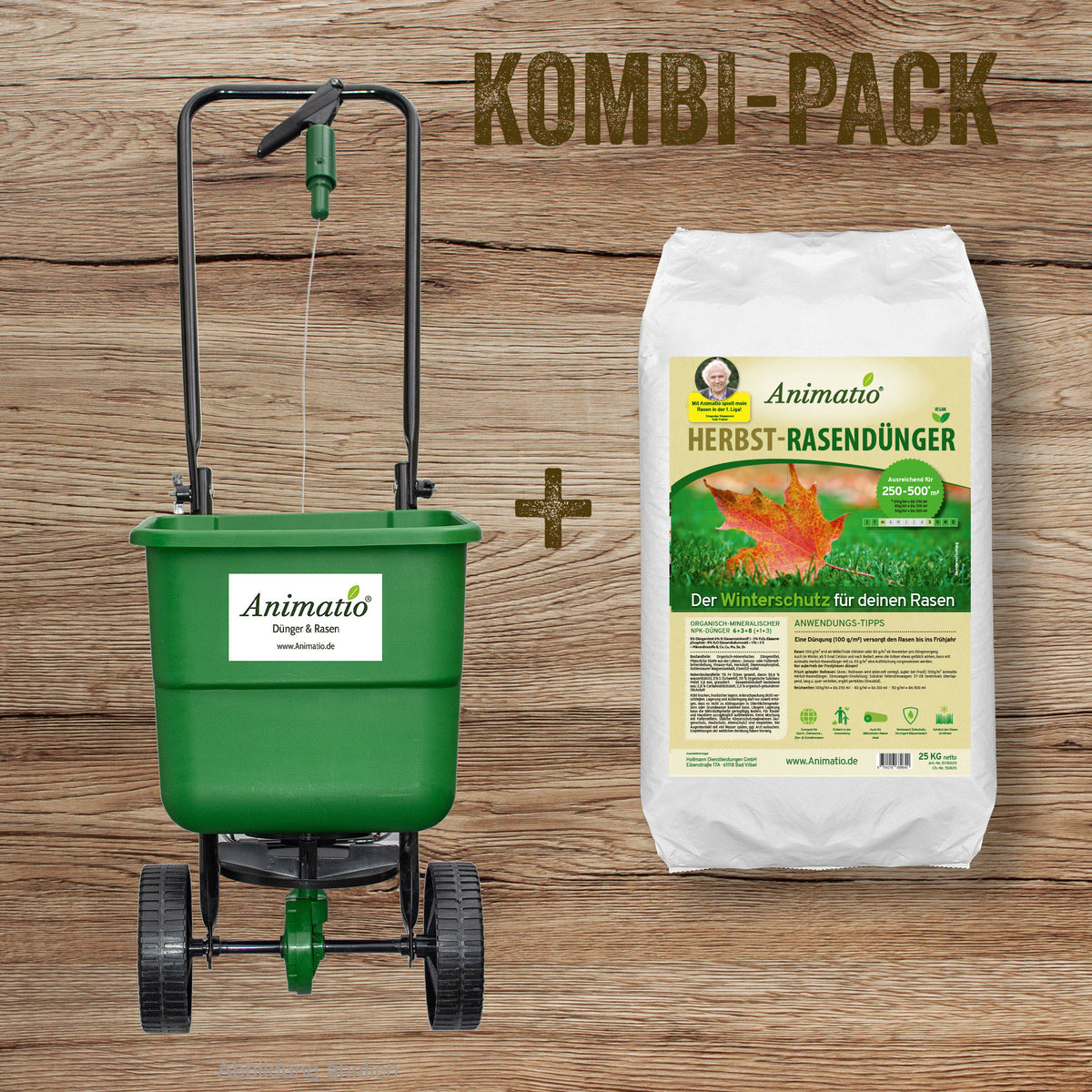 Kombi-Pack: Animatio Blitz Tellerstreuer<br>+ 25 kg Herbst-Rasendünger
