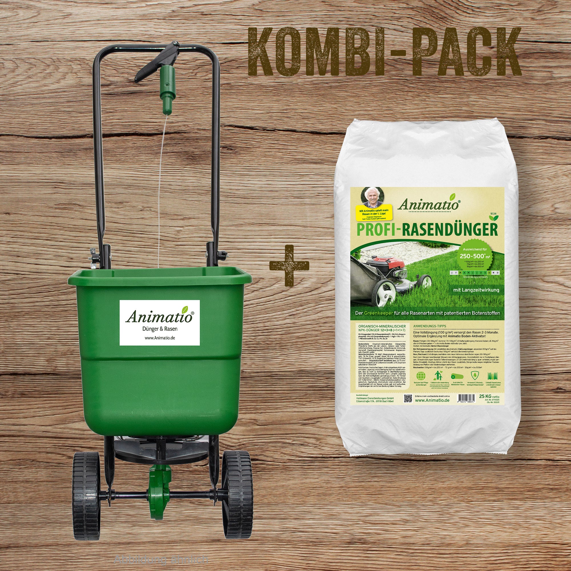 Kombi-Pack: Animatio Blitz Tellerstreuer+ 25 kg Profi Rasendünger