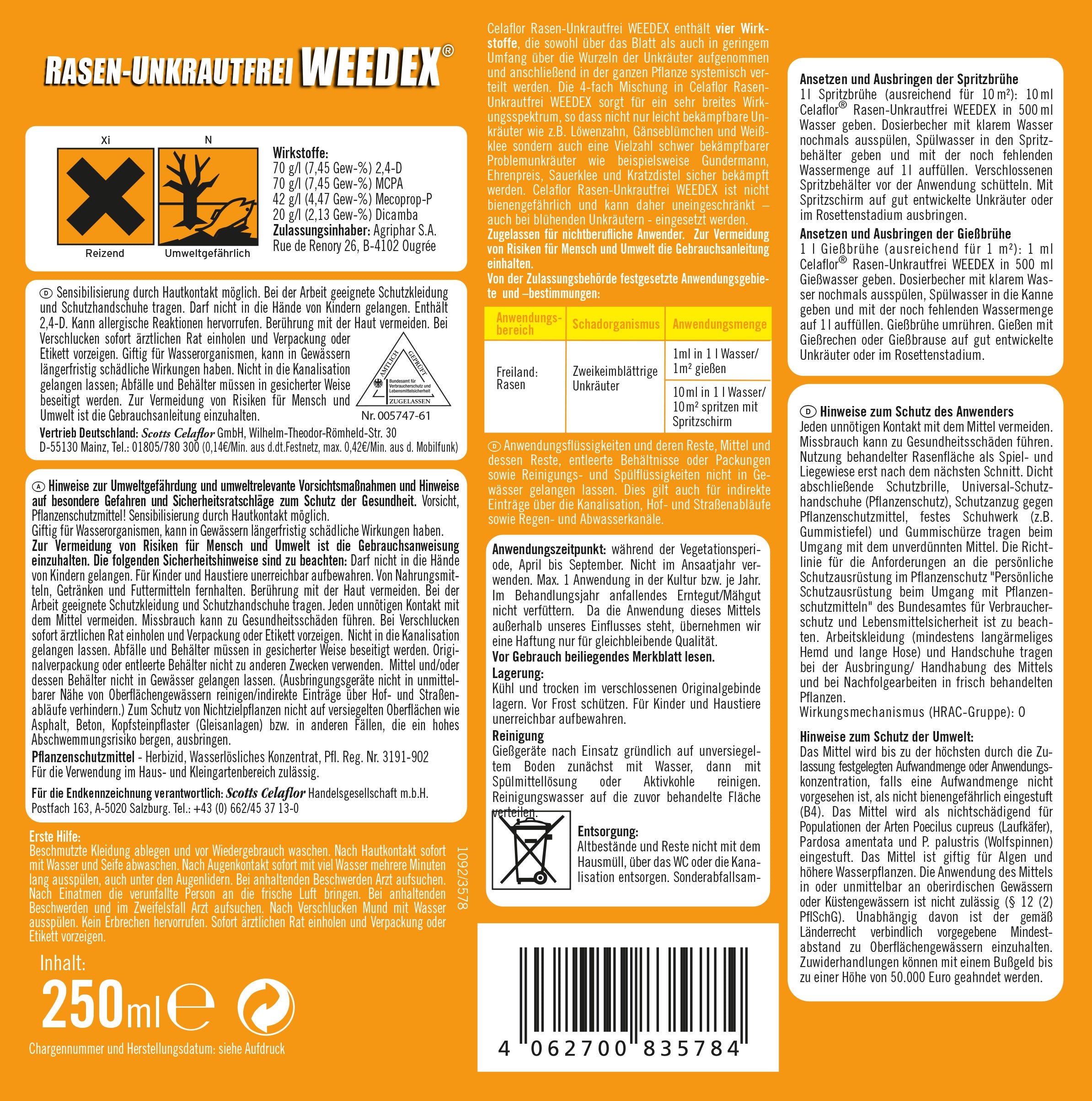 Celaflor Rasen-Unkrautfreí WEEDEX schont den Rasen bis 250m2