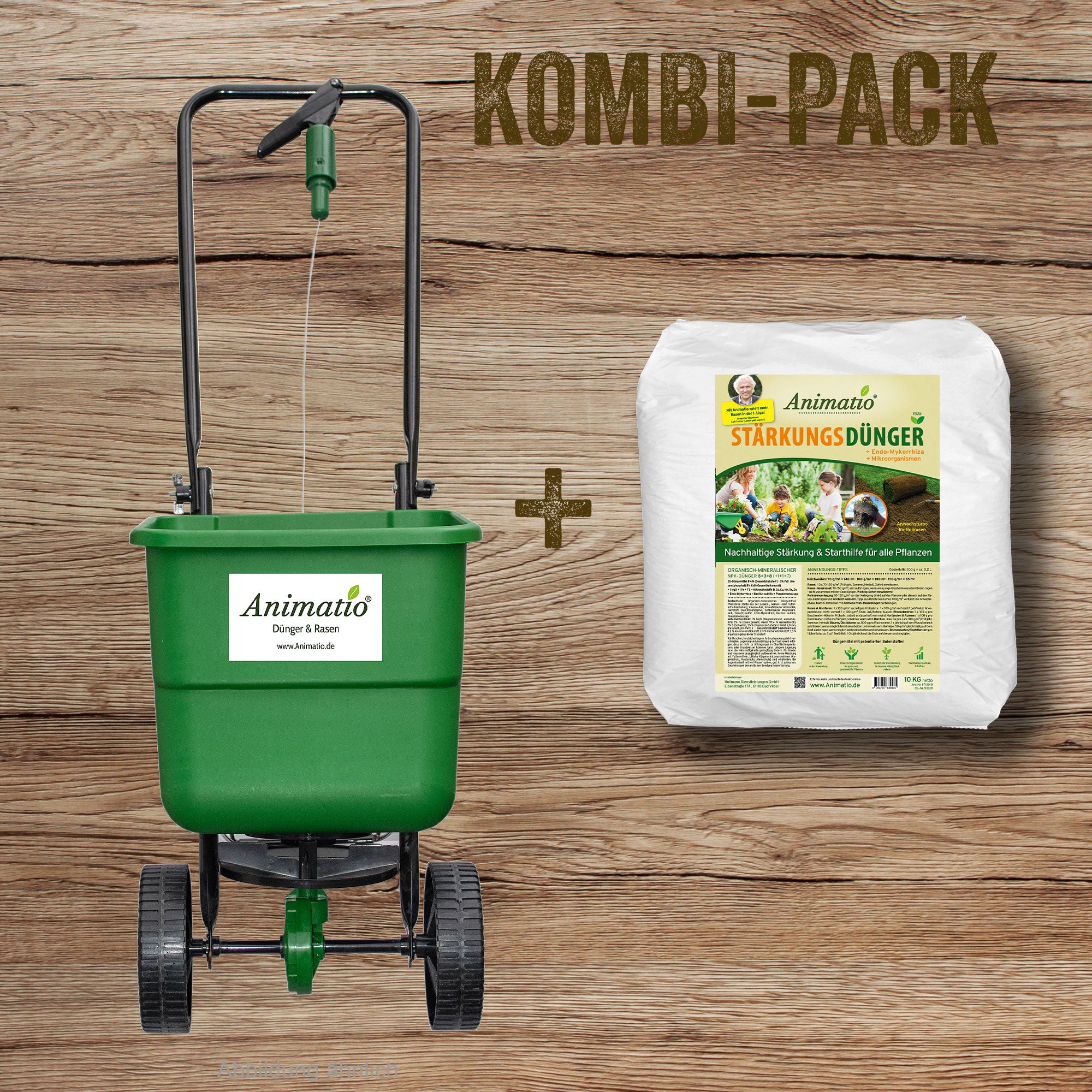 Kombi-Pack: Animatio Blitz Tellerstreuer<br>+ 10 kg Stärkungsdünger