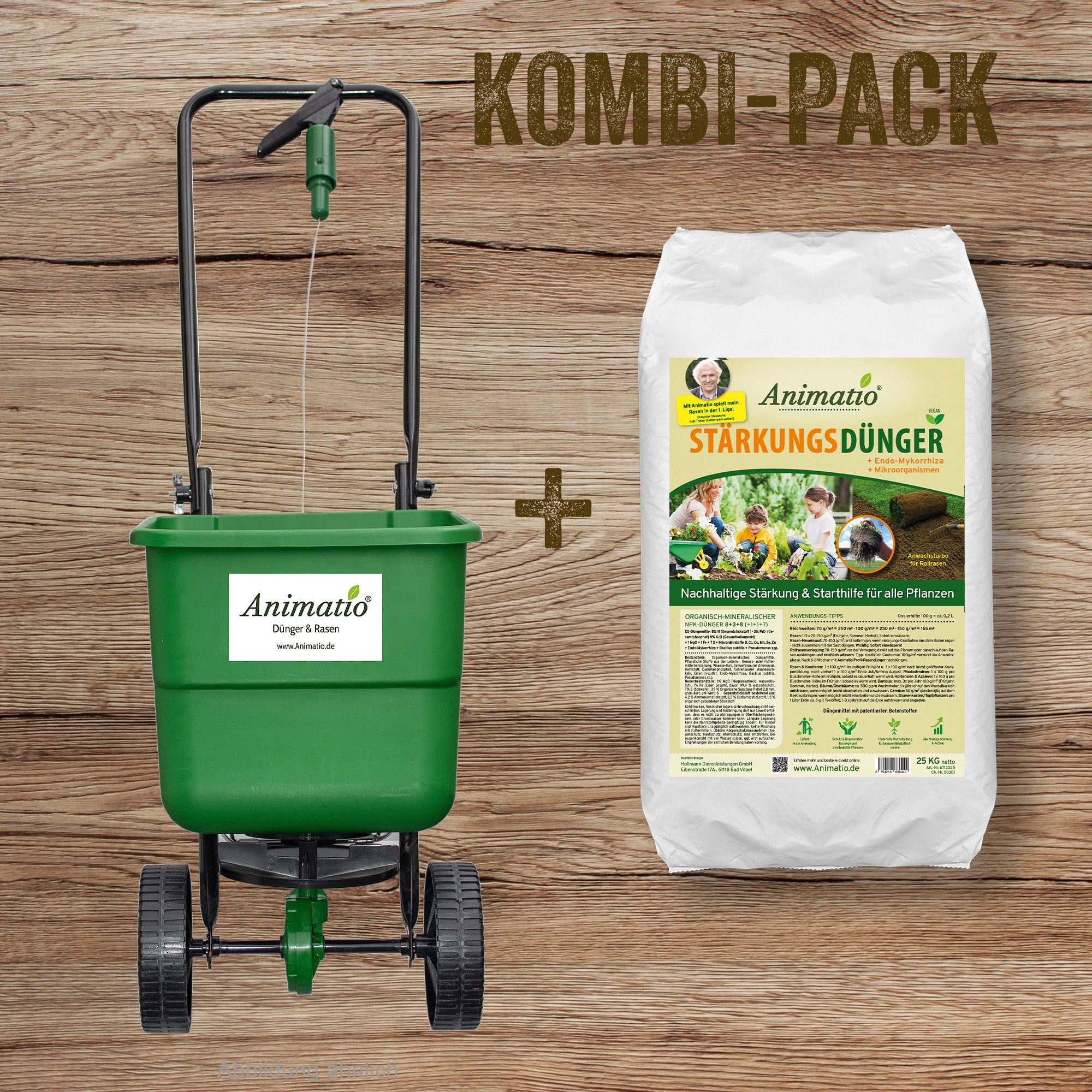 Kombi-Pack: Animatio Blitz Tellerstreuer<br>+ 25 kg Stärkungsdünger